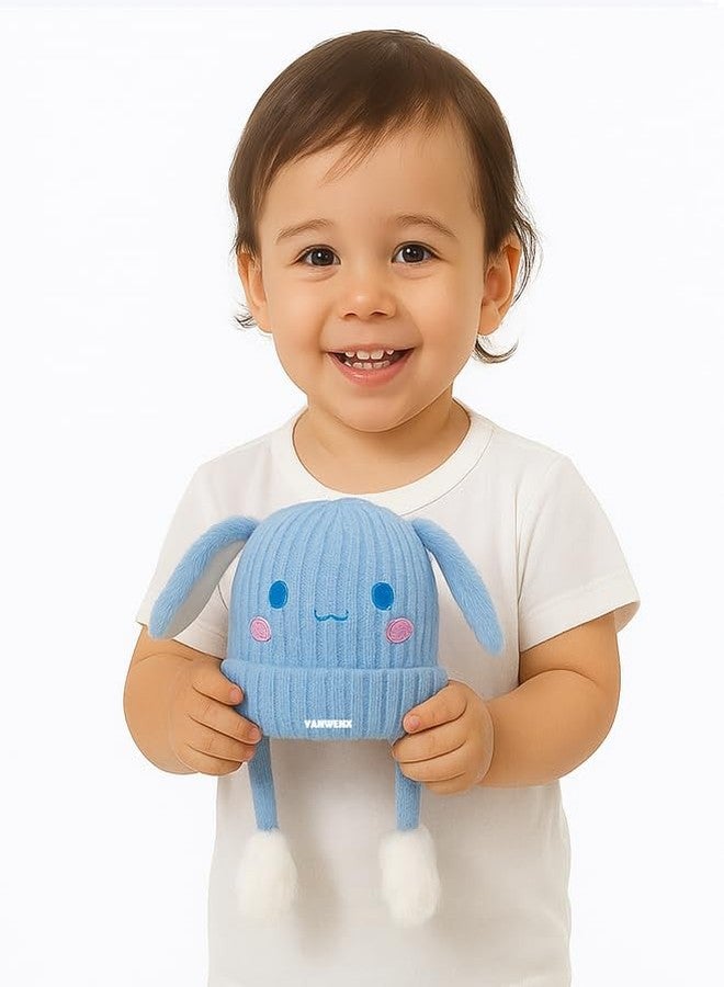 Yanwenx Bunny Cap with Moving Ears for Kids (1-10 Yrs) | Plush Wool Winter Hat | Cute Girls Headwear & Funny Cap_Sky Blue - Image 3